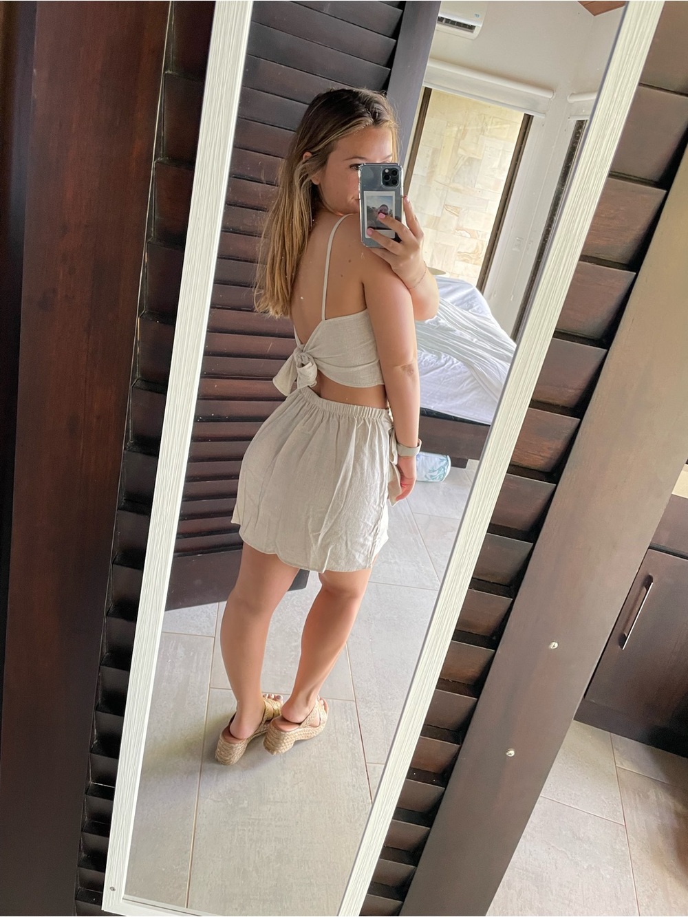 Cream Two-Piece Linen-Look Tank & Wrap Skirt Set - Picture 3 of 3